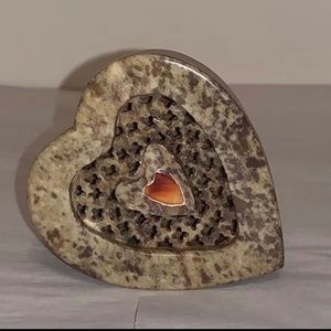 Rare Style Heart on Fire Vintage Marble Jewelry Treasure Trinket Box